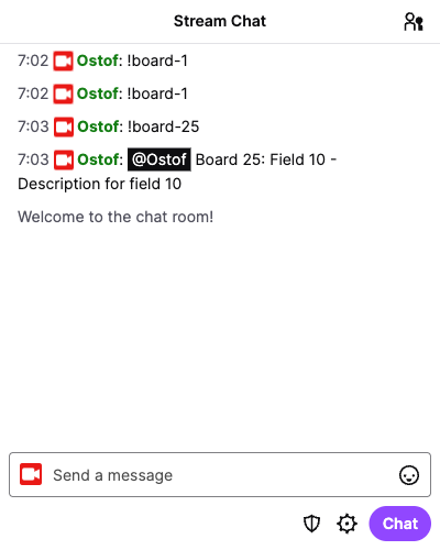 Twitch chat showing board command response